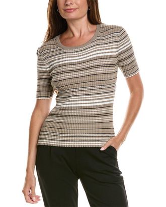 T Tahari Stripped Ribbed Knit T-Shirt