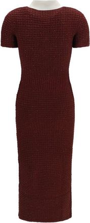 Self Portrait Crystal-Embellished Waffle Knit Polo Dress - Bordeaux
