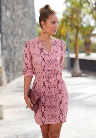 Lascana Womens Snake Print V-Neck Dress