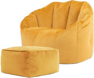 Icon Brand Puf sillón con reposapiés de terciopelo amarillo ocre