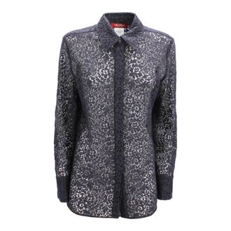 Max Mara Shirts, female, Blue, Size: XS Lace Shirt On Tulle Base