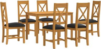 vidaXL Conjunto De Comedor 7 Uds. Negro Madera De Roble S&oacute;lido Vidaxl