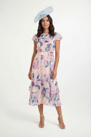 Wallis Womens Petite Floral Burn Out Pintuck Midi Dress - White - Size 14 UK