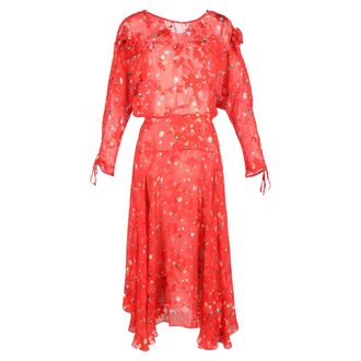 Preen Preen by Thornton Bregazzi Floral-Printed Midi Dress in Red Viscose