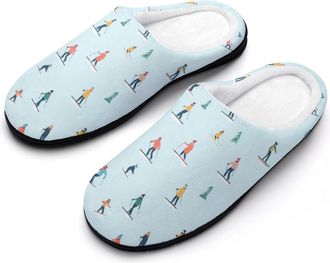 Generic Winter Sports Skiing Mens House Slippers Memory Foam Washable Cotton Slip on Home Shoes