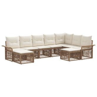 vidaXL Conjunto De Sof&aacute;s De Jard&iacute;n 9 Pcs Beige Y Blanco Crema Vidaxl
