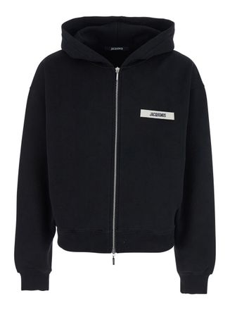 Jacquemus Le Sweatshirt Zip Gros Grain Black Sweatshirt With Fixed Hood And Logo Patch On The Front In Cotton Man