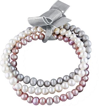 Mimi & Max 5-5.5mm White Pink and Grey Cultured Freshwater Pearl Three Bracelet Set with Ribbon