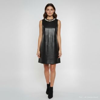 Alice & Olivia Alice + Olivia Black Leather Pearl Embellished Coley Mini Dress