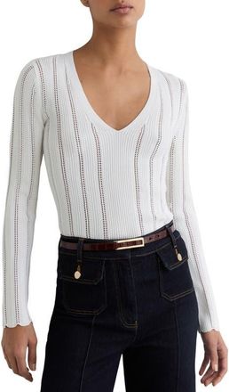 Reiss Loui Openwork Knit Top in White at Nordstrom, Size X-Small