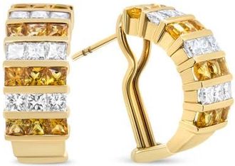 House of Brilliance 18K Yellow Gold 1 3/4 Cttw Diamond & Yellow Sapphire Huggie Hoop Earrings at Nordstrom
