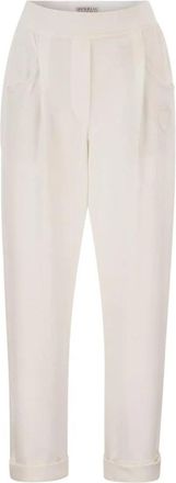 Brunello Cucinelli Gekreukte Broek - Dames - Slim Fit Broeken - Wit - XS - Katoen - Broeken