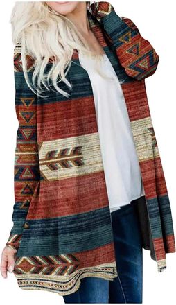 Generic Hoodies for Women UK, Long Sleeve T Shirts Women for UK Ladies Tops Womens Fashion Casual Nationality Print Medium Length Cardigan Jacket Coat Chunky 