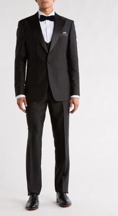 ZeGarie Stacy Adams Solid Peak Lapel 3-Piece Tuxedo in Black at Nordstrom Rack, Size 56 Regular