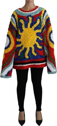 Dolce & Gabbana Womens Multicolor Sun Ruffled Top Blouse Sweater Nylon