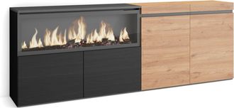 Skraut Home Aparadores Para Sal&oacute;n, Gran Capacidad De Almacenaje, 210, 4 Puertas, Chimenea El&eacute;ctrica Xxl, Estilo Moderno, Roble Y Negro - Skraut Home