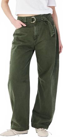 Rag & Bone Charlie High Rise Barrel Belted Jeans In Dark Olive Stone