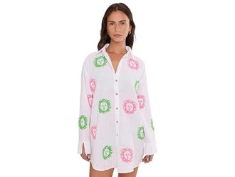 Lilly Pulitzer Kwitney Embroidered Long Womens Swimwear Resort White Fleur De Lilly Embroidered Coverup : XXS, Cotton
