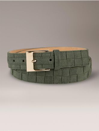 Calvin Klein Womens Woven Leather Belt - Green - XL