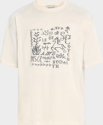 Scotch & Soda Mens Cross-Stitch Artwork Relaxed-Fit T-Shirt