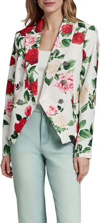 Karl Lagerfeld Rose Print Floral Jacquard Jacket in Soft White Multi at Nordstrom, Size 10