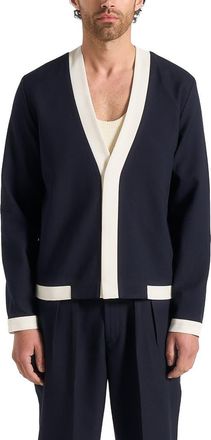 Mani&egrave;re De Voir Clovis Tailored Cardigan With Contrast Placket in Navy/white at Nordstrom, Size X-Small