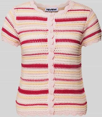 Review Gestreiftes H&auml;kel-Top mit Muschelrand-Detail in Rose, Gr&ouml;&szlig;e XL
