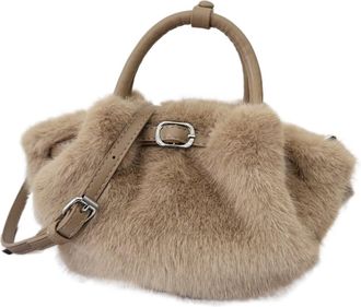 Generic Womens Plush Bags Winter Plush Clutch Purse Handbags For Women Belt Design Female Crossbody Bags Pleated Fluffy Handle Shoulder Bag(Brown)