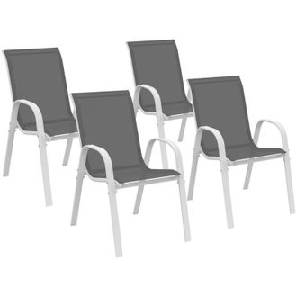 IDMarket Set di 4 sedie da giardino impilabili LYMA in metallo e textilene, bianco e grigio