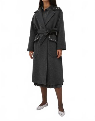 Beatrice .B Grommet Collar Long Coat In Charcoal Grey