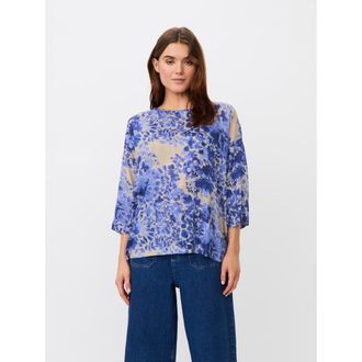 Masai MaBecca Fluid Draped Floral Blouse in Medieval Blue at Nordstrom, Size Xx-Large