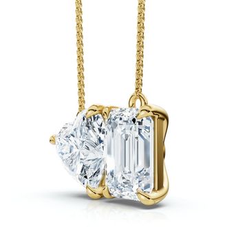 Pompeii3 2Ct TW Toi et Moi Heart and Emerald Diamond Pendant 14k Gold 18 Chain Lab Grown