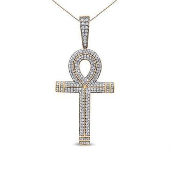 House of Brilliance 10K Yellow Gold 1 7/8 Ctw Diamond Ankh Cross Pendant Necklace for Men - NO CHAIN at Nordstrom