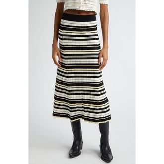 Ganni Futute Rib Stripe Midi Skirt in Ivory Multicolour at Nordstrom Rack, Size X-Large