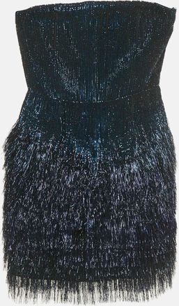 Roberto Cavalli Blue Sequin And Lurex Fringed Strapless Mini Dress