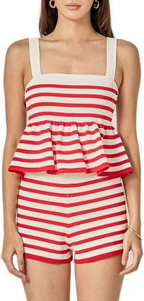 English Factory Stripe Knit Peplum Camisole in White /Red at Nordstrom, Size X-Small