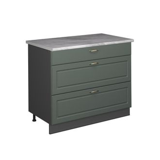 Vicco Mueble Bajo De Cocina Fame-line, Verde Dorado Casa De Campo/antracita, 100 Cm, Et M&aacute;rmol, Vicco