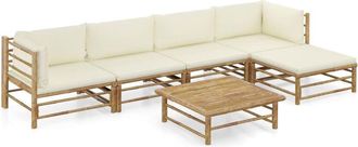 vidaXL Set De Muebles De Jard&iacute;n 6 Piezas Bamb&uacute; Y Cojines Blanco Crema Vidaxl