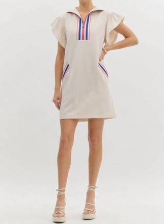Entro Half Zip Flutterband Mini Dress In Cream
