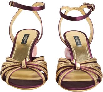 Dolce & Gabbana Womens Purple Gold Keira Pearl Heels Sandals Shoes Silk Viscose Lamb