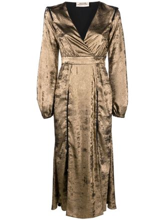 Roberto Cavalli lace-up detail velvet wrap dress - Gold