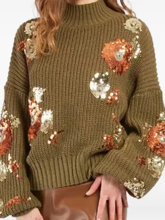 Derhy beaded sequin floral sweater - women - Polyester - S - Brown