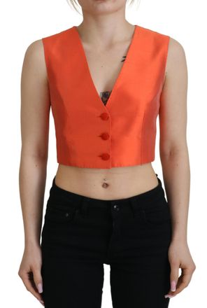 Dolce & Gabbana Orange Sleeveless Waistcoat Cropped Vest Womens Top Silk - Size Small