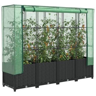 Berkfield Home Raised Bed with Greenhouse Cover Rattan Look 160x40x138 cm in Black | Size: 160 x 40 x 138 cm