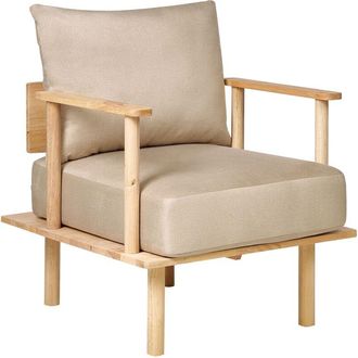 Beliani Sill&oacute;n Estilo Minimalista Estructura De Madera Clara Tapizado En Tela Beige Asker