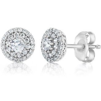 Pompeii3 Double Halo Diamond Screw Back Studs 1/2 Carat TW 14K White Gold