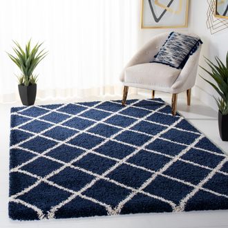 Safavieh Hudson Shag Machine Made Area Rug, Navy / Ivory Shag Flokati Style Easy Care