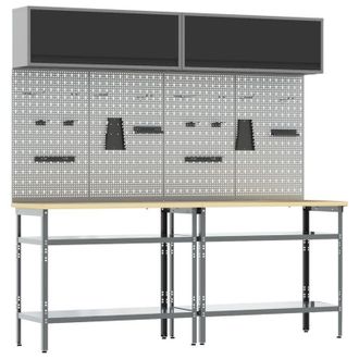 vidaXL Set De Banco De Trabajo 8 Piezas Acero Gris Vidaxl