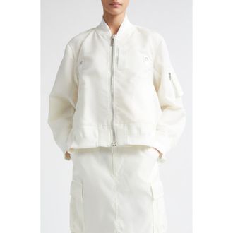 sacai Mixed Media Nylon Twill & Wool Bomber Jacket in Off White at Nordstrom, Size 3