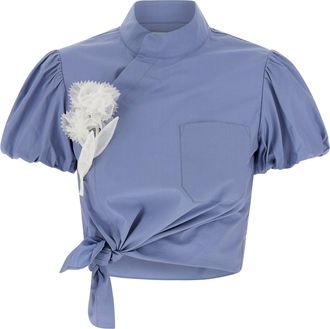 Self Portrait Blue Cotton Tie Side Top Celeste-Donna